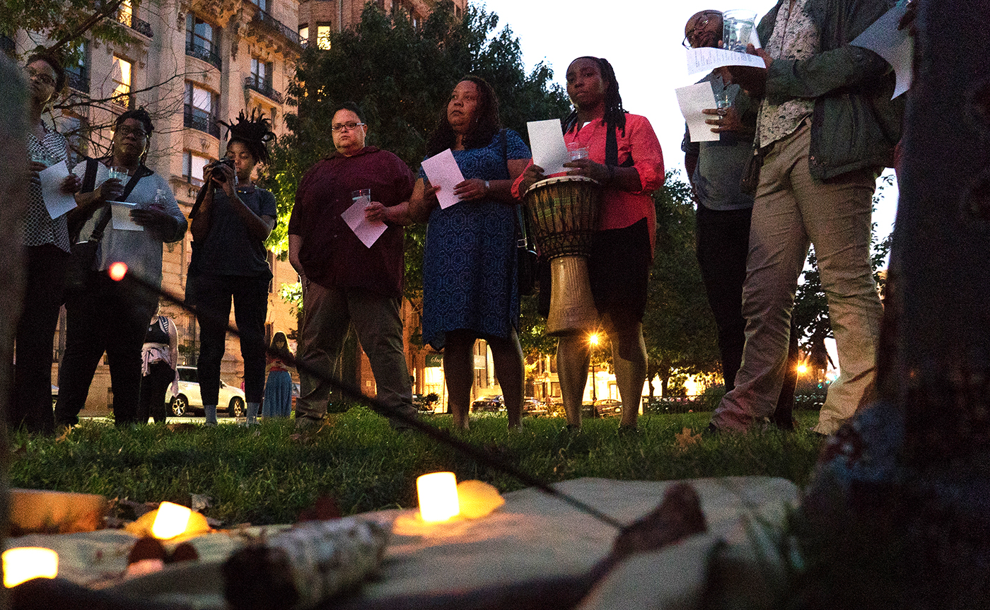 Group standing outside meeting together